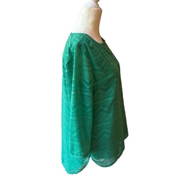 Talbots Green Chevron 3/4 Sleeve Blouse - Picture 5 of 16